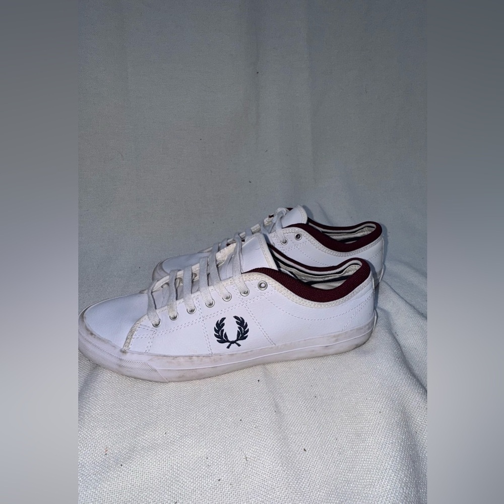 Fred Perry Kendrick, White Tipped Cuff Canvas Trainers, Men’s Size US 8